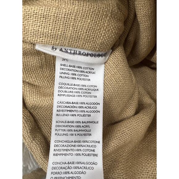 New Anthropologie Forage Pom Pom Stocking Embroidered Tan White - Picture 7 of 7